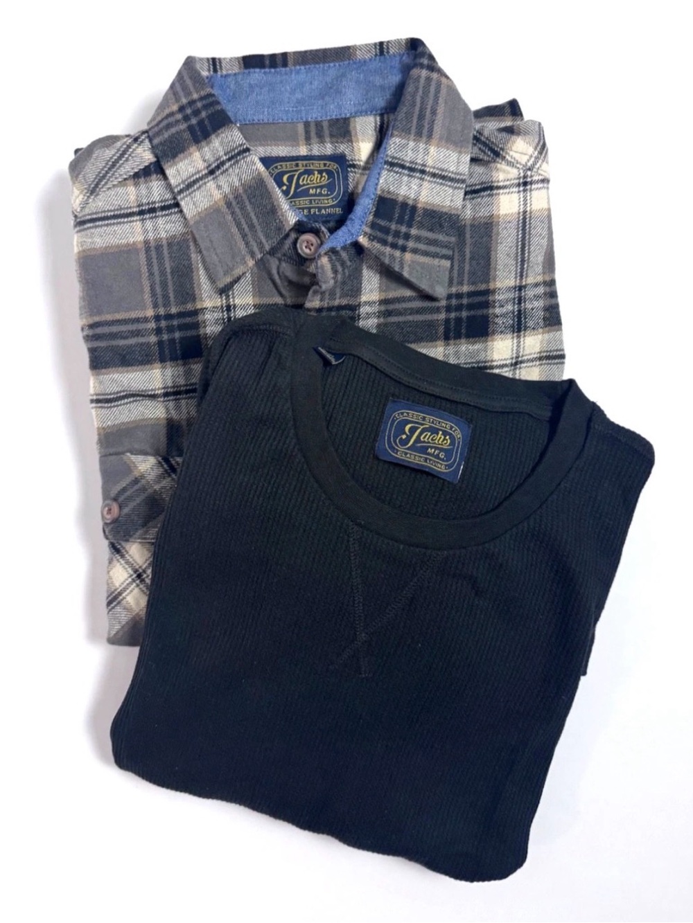 Jachs New York 2 Pack Men's Flannel & Waffle Shirt Set Black Plaid Medium NWT